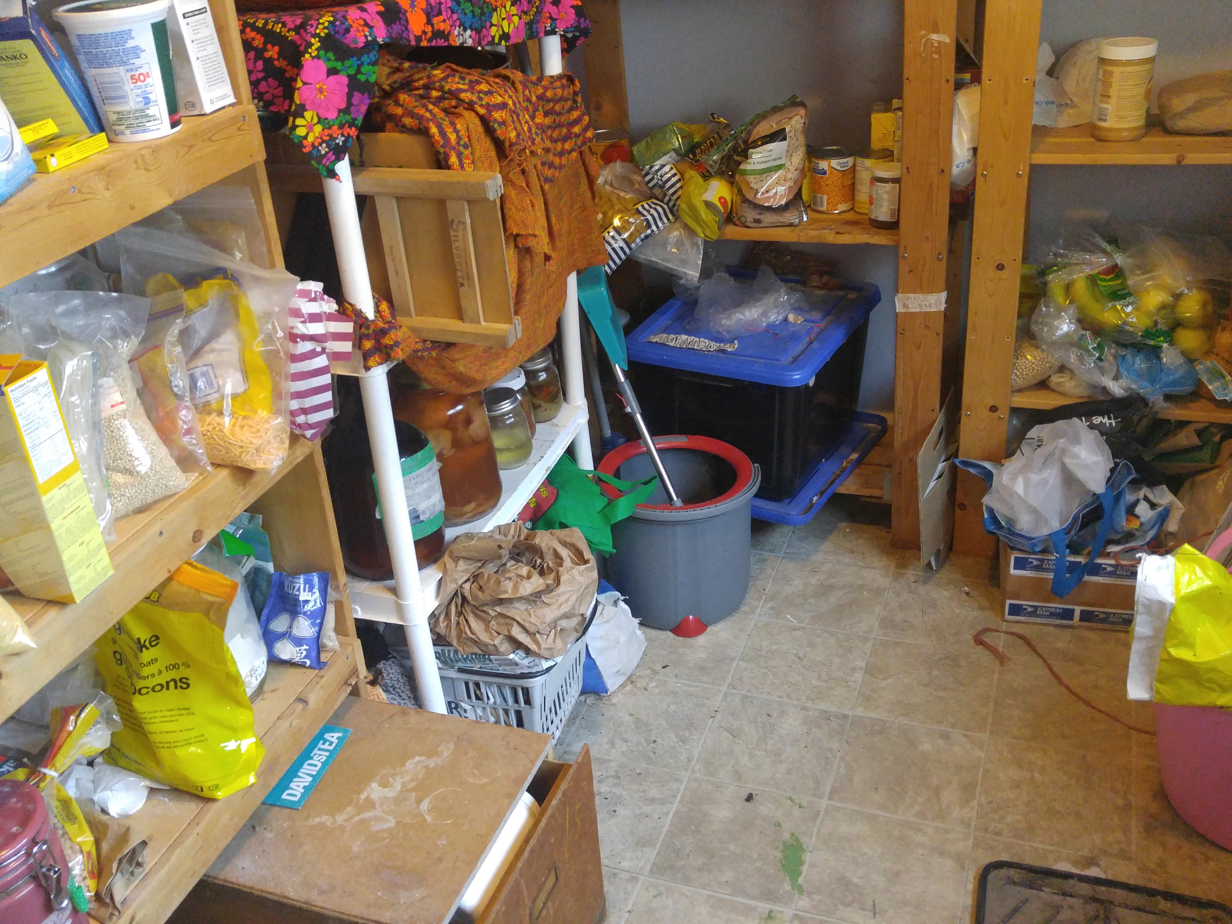 The corner of the pantry that's the most crammed with food