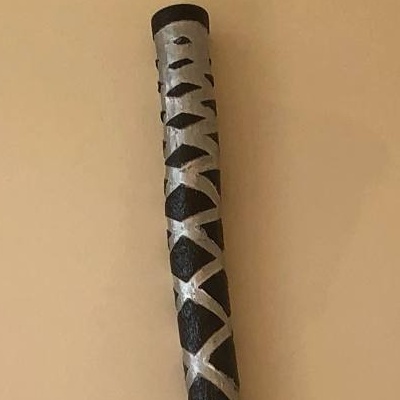 A black staff, with swirling silver lines encircling it.