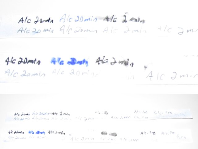 The papers beside eachother, with most of the text heavily faded, though the all weather paper is holding up better.