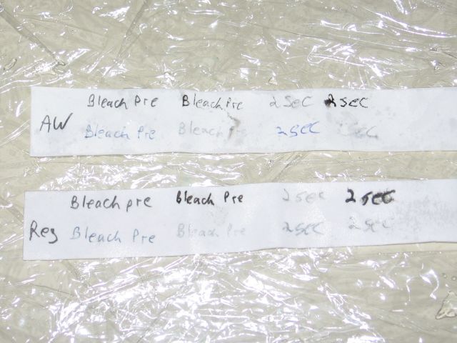 The two second bleach text, showing slightly more blurring on the regular paper.