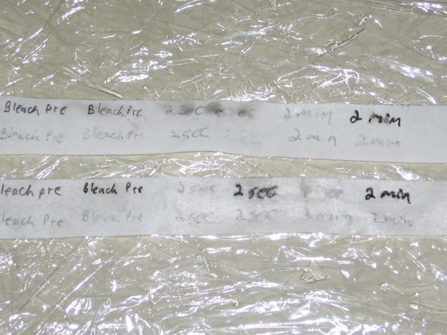 The two test strips, with the regular paper looking very weak.