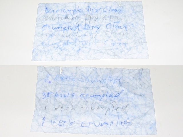 The two test pieces, looking slightly more soaked through and blurry.