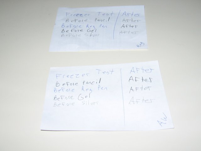 The two pieces of paper, with the regular paper looking a little bit darker than the all weather.