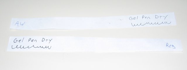 Two strips of gel pen samples.