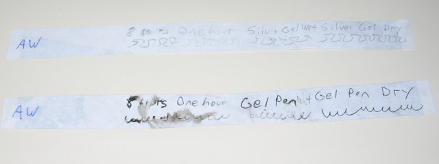 The test strips with blurry looking eight hour test, due to the water droplets.