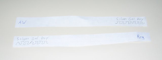 Two strips of silver gel samples.