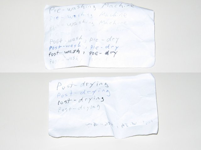 The paper with post-drying written on the back of it, it being slightly wrinkled, but with the text writing fine.