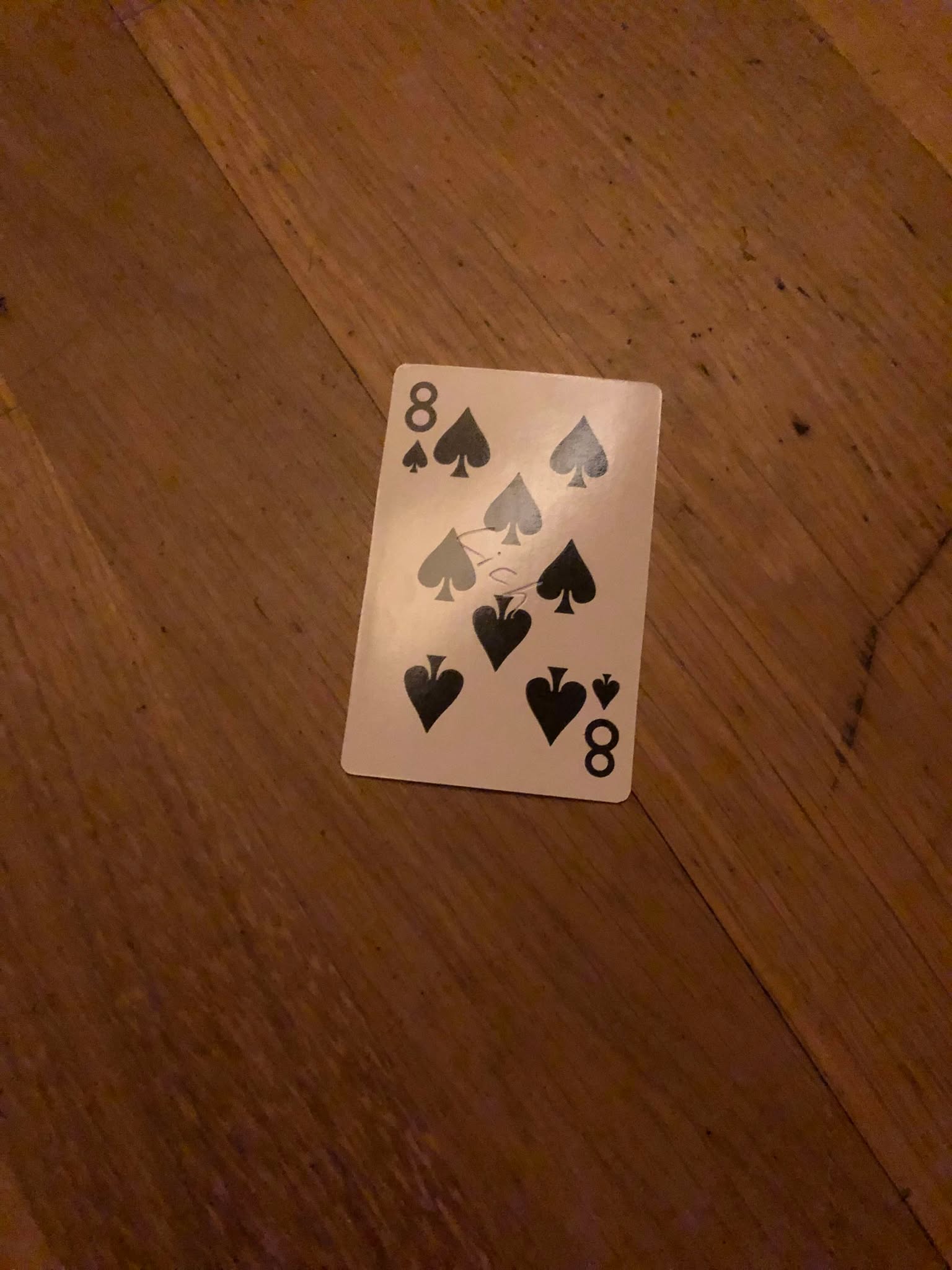 The eight of spades, thrown to the floor in front of the creature.