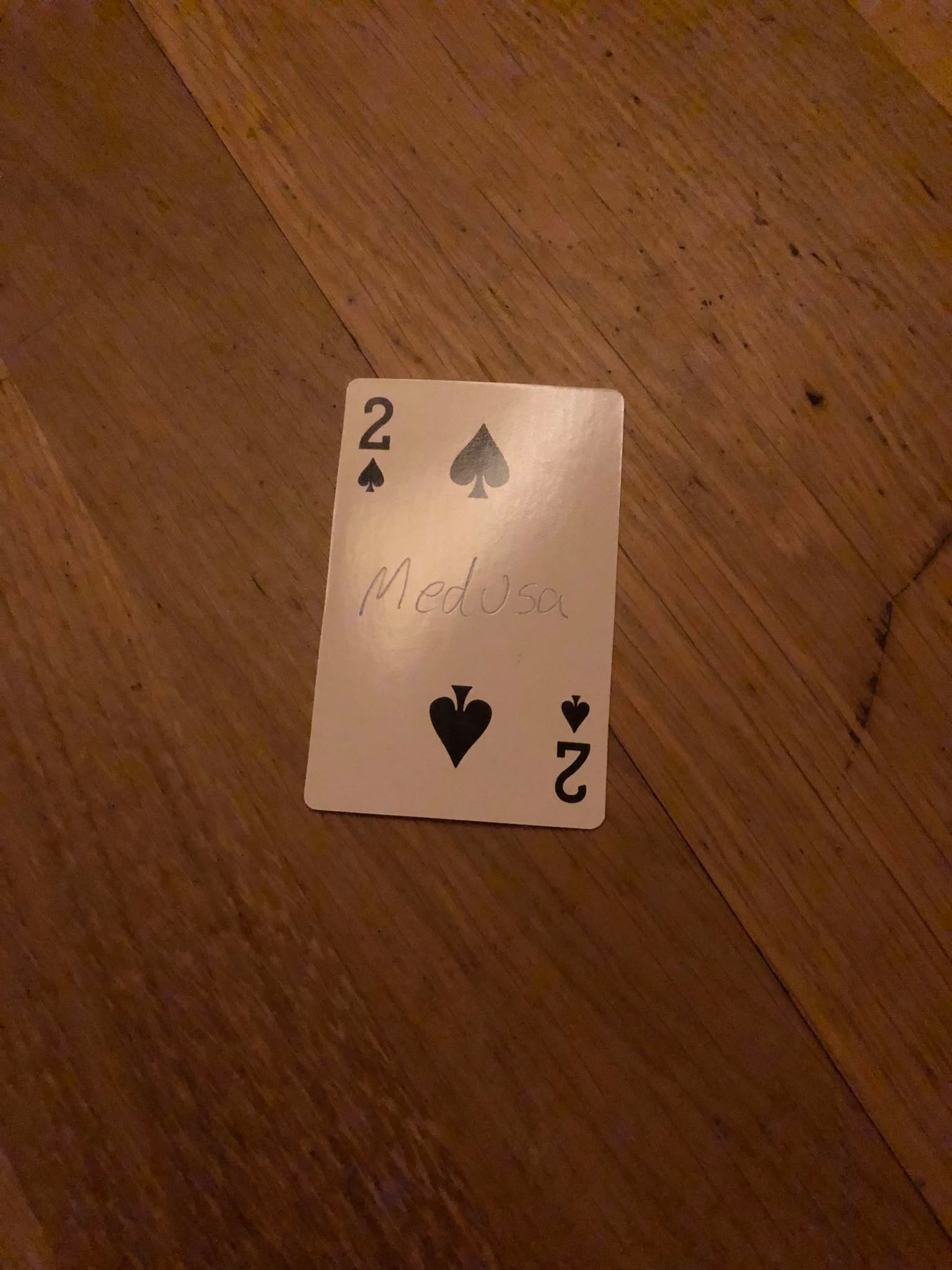 The two of spades, thrown to the floor in front of the creature.