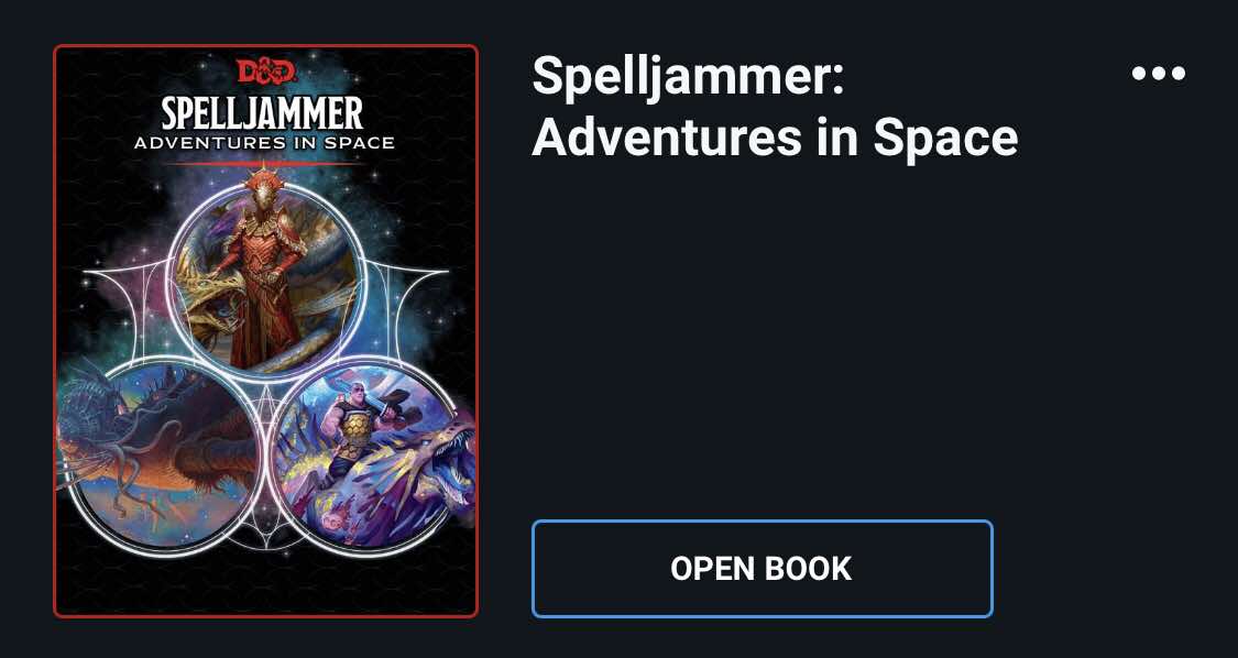 A screenshot from D and D beyond, for Spelljammer, Adventures in Space.