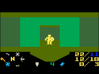 Yellow dwarf with a shield standing in a door.